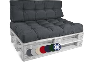 Beautissu Set de 2 Coussin Palette Style – 1x Coussin d'assise 120x80 cm & 1x Coussin Dossier canapé 120x40 cm Coussin Lounge Extérieur & Intérieur pour Salon Lounge Jardin Outdoor - Gris Graphite