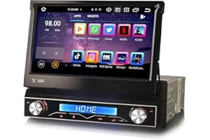 GONFEN 7 Pulgadas 8-Core Android 13 Universal GPS Navegador Radio Coche 1 DIN con Pantalla Motorizada Bluetooth 5.0 Inalámbrico Carplay Android Auto WiFi Dab+ DSP HiFi FM RDS 32GB ROM