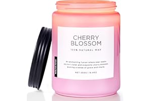 ‎M&SENSE M&SENSE Świeca Kwiat Wiśni w Szklanym Słoiku (550g, 110h) - Naturalna Świeca Sojowa | Długotrwała Aromaterapia | Idealna na Prezent i do Dekoracji Wnętrz