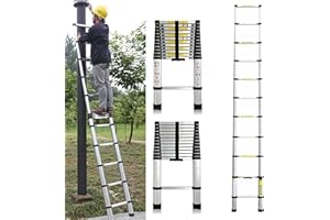 Échelle télescopique Extensible de 3,8 m - en Acier Inoxydable Robuste - Système de Fermeture amortie - Échelle Multifonction avec 13 barreaux - Charge maximale : 150 kg - EN131
