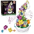 HOGOKIDS Flowers Music Box Building Block Kit with Light- 571PCS Botanical Collection Rotating Music Box Building Blocks Set | Valentine's Day, Birthday Gift for Girls Boys Couples Adults Kids Ages 6+