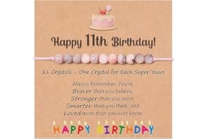 Mezrkuwr 11 Años Regalos de Cumpleaños para Niñas, Pulsera de Piedra Natural Rosa con y Tarjeta de Mensaje para Hija/Nieta/Niña Regalos de Cumpleaños para Niñas