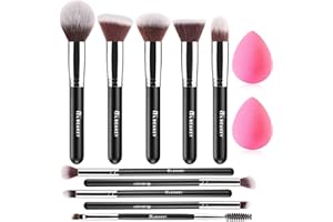 ‎BEAKEY BEAKEY Pinselset Makeup Professionelles Foundation Make up Pinsel Set Premium Puderpinsel Lidschatten Blush Schminkpinsel Set Beauty Schwamm und Bürsteswaschener mit Eiform (10+2 Stück, Silber)