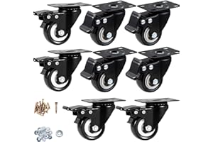 ASRINIEY 8er Set Schwerlastrollen Lenkrollen 50mm - Möbelrollen Rollen mit Bremse Tragkraft 300kg, Keine Spuren Leise Polyurethan Räder nutzbar als Rollen Für Möbel Palettenmöbel und Strandkorbrollen