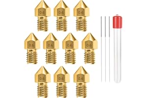MEAFENG 0.6MM MK8 Ender 3 dysze 10 szt.Drukarka 3D Mosiężne dysze Wytłaczarka do Makerbot Creality CR-10 z 3 igłami i metalowym schowkiem (0,6mm)