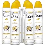 6x Dove Deodorante Go Fresh Passion Fruit e Citronella 0% Alcol Anti-Traspirante - 6 Deodoranti Spray da 150ml ognuno