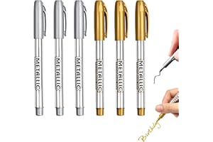 EIAIGKY 6 Piezas Rotulador permanentes Dorado y Plata, Rotuladores Dorados Metalizados Punta Fina 1.5mm Tinta de Secado Rápido Resistente al Agua para Caligrafía Tarjetas Manualidades Para Papel Cerámica Meta