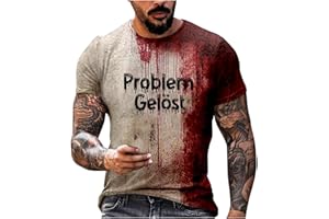 GENERISCH Problem Gelöst Halloween T-Shirt Herren Casual Rundhalsausschnitt Blutspritzer Muster Oberteile Hemd Entsetzen Blutig Bedruckt Kurzarm Top Übergröße