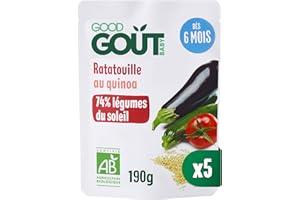 GOOD GOÛT - Ratatouille Au Quinoa - Légumes Cuisinés - Plat Cuisiné Pour Bébé - Dès 6 Mois - Purée Lisse - Fabriqué En France - Sachets Micro-Ondables - 5x190g
