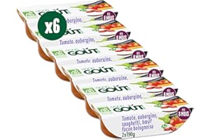 GOOD GOÛT - Tomate, Aubergine, Spaghetti, Boeuf Façon Bolognaise - Plat Cuisiné Pour Bébé - Dès 8 Mois - Petits Morceaux - Fabriqué En France - Bols Micro-Ondables - 2x190g - Lot de 6