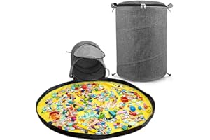 Modojuny Kids' Toy Storage Organizers with Play Mat, Large Kids Canvas Bag/Bin with Zipper for Building Blocks, Cars, Dolls and Other Toys - Grey