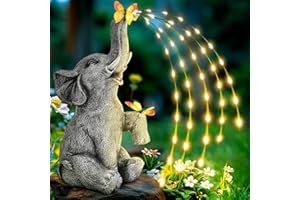 CLIUNT Solar LED Elephant Garden Ornaments Outdoor, Waterproof Garden Elephant Gifts for Mum, Elephant Statue Garden Decoration, Birthday Gifts for Women Nan (10.6 Inch, No butterflies)