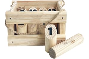 JAC & MOK Number Kubb Smite Timber Toss Game Stick Wurfspiel aus Hartholz (mit Holzkiste, Rasen)