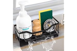 Sinnsally Porta Spugne Cucina Organizer per Lavello Spugne Vaschetta Autosvuotante Supporto Portaoggetti per Lavello Supporto della Spugna,Nero