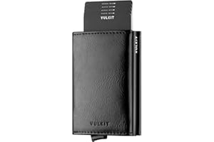 VULKIT Credit Card Holder RFID Blocking Mens Leather Bifold Card Wallet Automatic Pop Up for 9 Cards with ID Window & Coin Pocket