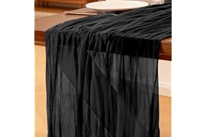 FOATCOX Cheesecloth Table Runner Black , 300 x 90 CM, Bohemian-style Gauze Rustic Gauze Fabric Tablecloth for Wedding, Birthday Parties, Baby Showers, Christmas and New Year's Eve Table Decoration