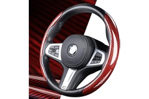AOTOYOU Lenkradbezug Auto Kohlefaser Lenkradhülle 2 teilig Lenkradschutz Anti Rutsch Universal Lenkrad Cover 36-38cm Rot