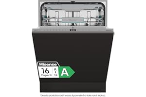 Hisense HV16A - Lavastoviglie, 16 coperti, 3 cesto, 8 programmi, motore inverter, partenza ritardata, total dry, Intensive Clean Zone, touch, incasso