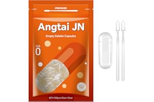 Angtai JN Empty Capsules Size 0 - Clear Gelatin Capsules Empty (100 Count) with Two Miro Lab Spoons - Gel Capsules Empty - DIY Pure Bovine Capsule Filling - Kosher, Gluten Free - Non-GMO Certified