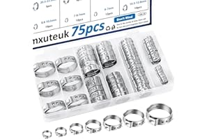 mxuteuk 75Stück Ohrschellen 304 Edelstahl Single Ear Schlauchschellen 6-23.5mm Crimp Schlauchschellen Sortiment Kit Perfekt für Automotive/Home Appliance/Water Pipe and Fuel Line Stufenlose