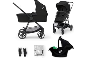 KK KINDERKRAFT Kinderkraft NEWLY 3 en 1 Poussette, Avec Siège Auto MINK PRO I-Size 2 en 1 360 degrés, Poussette Canne, Trio, SYSTÈME DE VOYAGE, Landau Bébé, Accessoires, Adaptateurs, Nacelle, Jusqu’à 22 kg, Noir