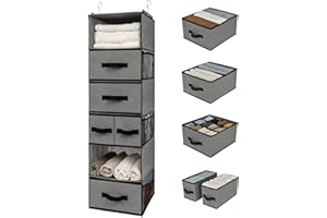 GRANNY SAYS Organizzatore per Armadio a 6 Ripiani Con Cassetti, Grigio - Soluzione di Stoccaggio per Camera da Letto