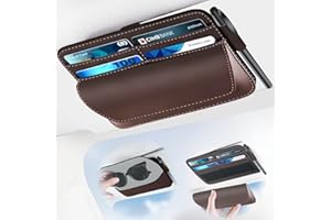 ViMOQi Card Holder for Car,Sunglasses Holder for Car,Car Credit Card Holders for Women,Van Sunglasses Organiser,Magnetic Clasp Visor Sunglasses Case with Pen Holder,Leather Car Glasses Storage for Men