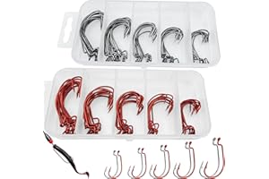 ADNEWX ANDEWX 100 Stück Offset Haken, 5 Größen Dropshot Haken Kohlenstoffstahl Wurm Angelhaken Set mit Box für Gummiköder Creature Köder Salzwasser Angelzubehör Kit