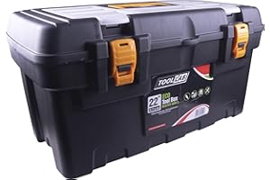 TOOL LAB Eco Master Series tool boxes with removable tote tray and organiser compartments built into the lid. With sturdy plastic catches and carrying handle (22 Inch)