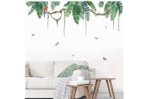 wondever Tatuaż ścienny z tropikalnymi roślinami, zielone naklejki ścienne, liście palmy, liście, naklejka ścienna, dekoracja ścienna do sypialni, salonu, na ścianę telewizora