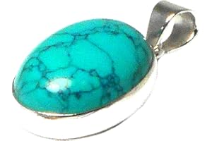 ART GECKO Blue TURQUOISE Oval Shaped Sterling Silver 925 Gemstone Pendant