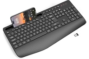SABLUTE Wireless Keyboard with Wrist Rest, Full-size Ergonomic Keyboards with Phone Holder, Sleep Mode, 18 Multimedia Keys, Numeric Keypad, Silent 2.4GHz Cordless Keyboard for Mac/Windows/Computer/Laptop/PC