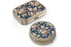 HION Pilulier avec Miroir Rétro Petit pour Sac à Main ou Poche Bronze Pilulier ou Vitamines, Huile de Poisson, Suppléments, Pilule Containe Cadeaux de Voyage (2PCS)