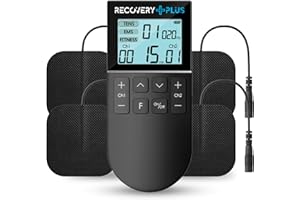 RECOVERY + PLUS GO TO THE NEXT LEVEL RECOVERY PLUS - Electroestimulador Muscular Digital de 50 Modos, EMS/TENS/FITNESS, Estimulador Portátil 3 en 1 con 4 Almohadillas TENS.