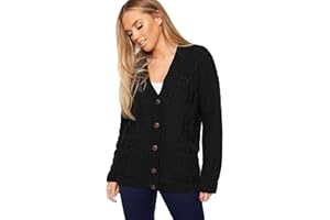 Red Olives New Women's Ladies Long Sleeve Button Top Chunky Aran Cable Knitted Grandad Cardigan UK 8-26