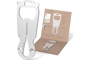 RICHARTZ Key Tool Shop Multitool Keyring 14 Practical Functions High-Quality Matt Blasted Stainless Steel Key Ring Tool with Packaging and Function Description
