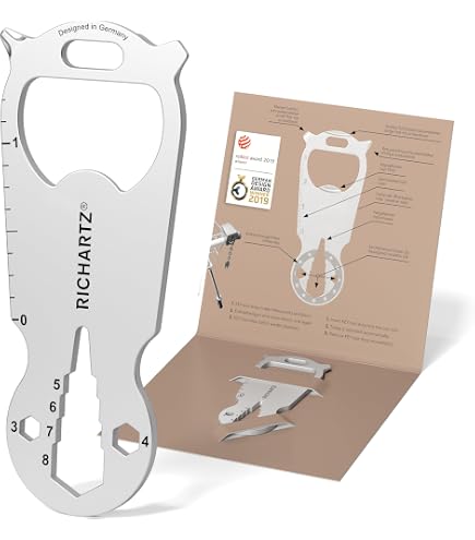 RICHARTZ KEY ORGANIZER Moderno 1 – Portachiavi Multiuso In Acciaio Inox Con 13 Funzioni – Apribottiglie, Cacciaviti, Chiave Esagonale E Altro