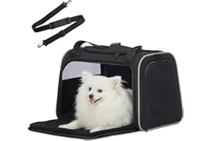 Petsfit Sac de Transport pour Chat et Petit Chien - Sac Transport Chat Léger avec Matelas Extensible et Sangle de Sécurité, Pliable et Aéré (L/Noir)