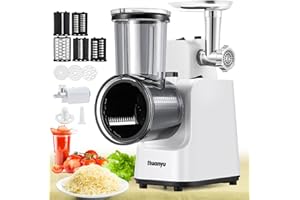 Huanyu Grattugia elettrica per formaggio Affettaverdure elettrico multifunzionale con 5 lame 250W Insalatiera elettrica e tritacarne Grattugia elettrica per frutta, verdura e formaggio (bianco)