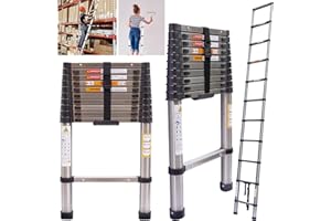 7SEVENJOKERS 10.5FT Telescopic Ladder 3.2m Tall Extendable Step Ladder, Stainless Steel Extension Multi-Purpose Ladder 150kg, Portable Loft Ladders Extension Ladder for Roof Work, Decorating, EN131 Certified