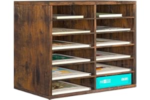 ‎PAG PAG 12 Fächer Verstellbarer Dokumentenablage aus Holz,Holz-Literatur-Stehsammler,Aktensortierer Briefablage A4 Zeitschriftenständer,für Büro/Zuhause/Schule,Retro-Braun