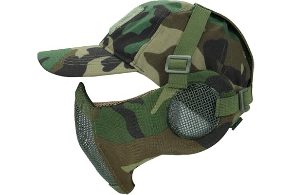 Masque pliable en maille avec protection des oreilles et casquette de baseball réglable pour CS/chasse/paintball/tir