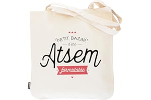 Manahia Totebag Atsem - Petit bazar d'une Atsem Formidable - 100% coton - Sac - Cabas - Cadeau de Fin d'année - Cadeau Noël - Rentrée des Classes - Merci Atsem
