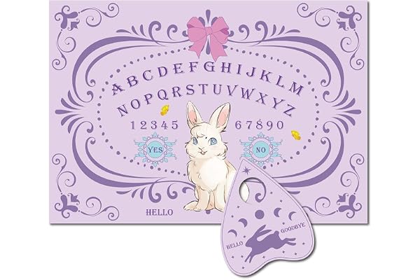 CREATCABIN Lapin Pâques Bois Spirit Board Pendule Board Bois Parler Ouija Planches avec Planchette Dowsing Divination Jeu Spirit Hunt Métaphysique Message Décor pour Wicca 11.8 x 8.3 Pouce (Violet)