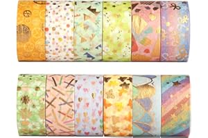 XUIIOSOOKP Lot de 12 Rouleaux de Ruban Washi Tape, 15 mm x 3 m Ruban Adhésif Décoratif Masquage, Rouleau Adhesif Decoratif pour Loisirs Créatifs, Fabrication de Cartes, Emballage Cadeau et Scrapbooking