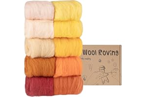 Homewit Needle Felting Wool, Wool Roving Yarn 10 Colors Set, Felting Supplies Wool Yellow Series Wool Felting 10g Soft Wool Fibre for Felting DIY Hand Crafts, Wool Craft Materials