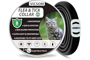 VICSOM Collar antipulgas Gatos, Collar antipulgas y garrapatas para Gatos, Collar antiparasitario Gatos Regulable Impermeable, 8 Meses de Natural Protección para Todos los Tamaños de Gatos 1Pc Negro