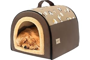 Jiupety Niche pour Chien Intérieur Confortable, 2 en 1 Dog House, Taille L pour Petit et Moyen, Maison Chien Intérieur Portable, Marron