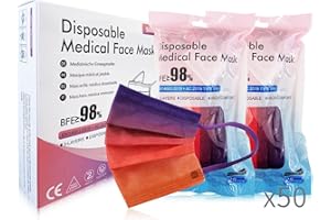 SOLMIRA Mascherine Chirurgiche Monouso TYPE IIR Certificate CE, 50 Unità, Viola Arancia Gradiente, BFE ≥98%, EN 14683: 2019 + AC: 2019