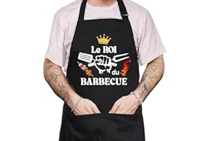 FUKPO Tablier Cuisine Homme Personnalisé, Réglable Tablier Professionnel Humour Rigolo Drole Barbecue Bbq Noir, Tablier de Cuisine Coton Cadeau Fete Des Peres Saint Papa Valentin Noel